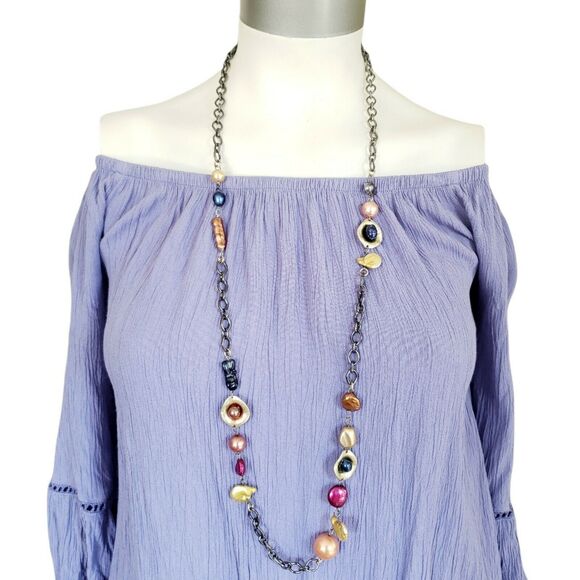 TRESKA Venus Collection beaded baubles pearls strand chain link necklace NEW - Picture 1 of 5